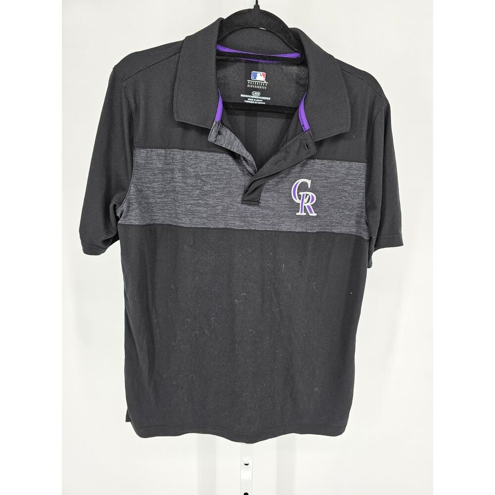 MLB Baseball Colorado Rockies Mens Sz L Short Sleeve Polo Shirt Athletic Black - Picture 1 of 4